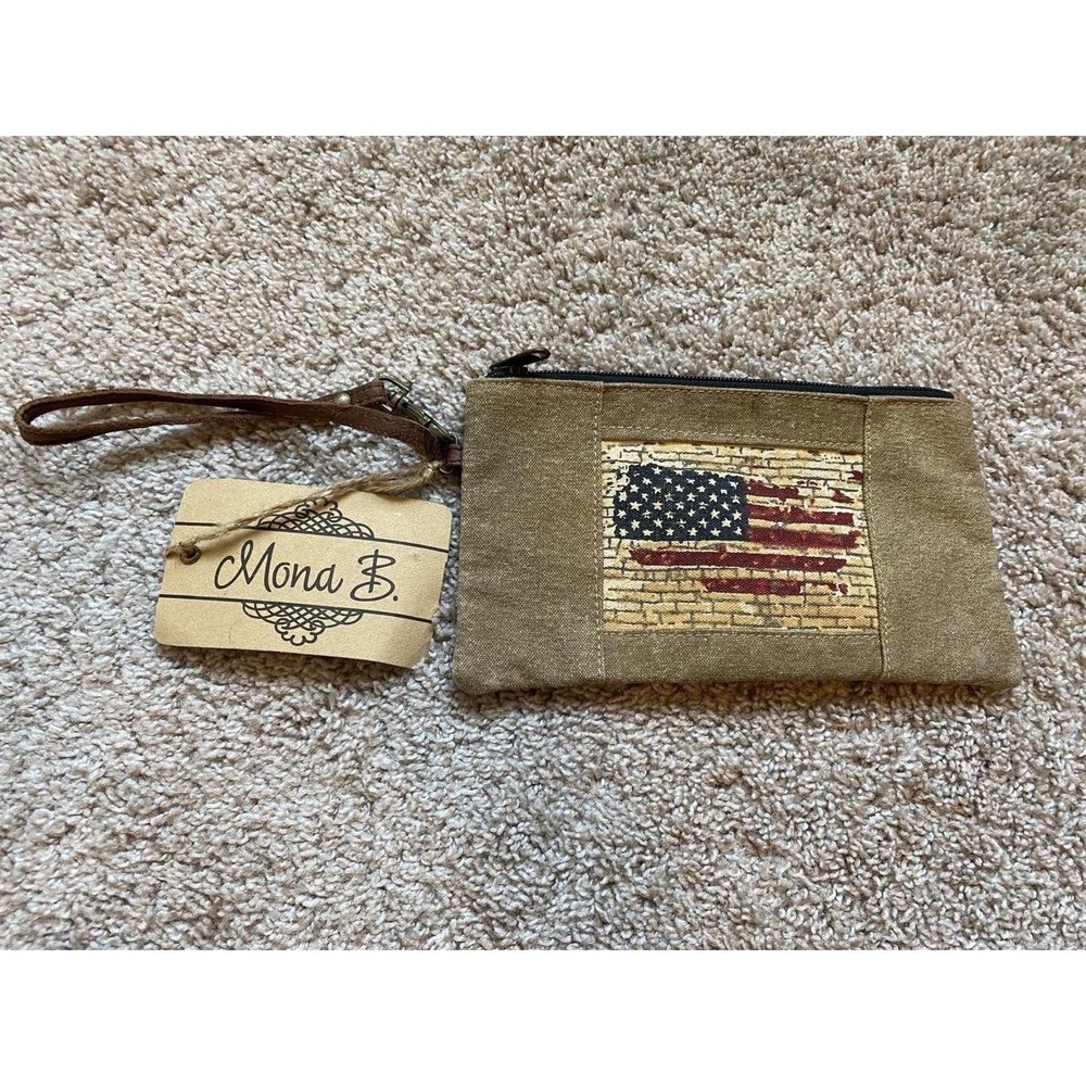 Mona B Wristlet Canvas Bag Small USA Flag Design Makeup Wallet New With Tag sku1